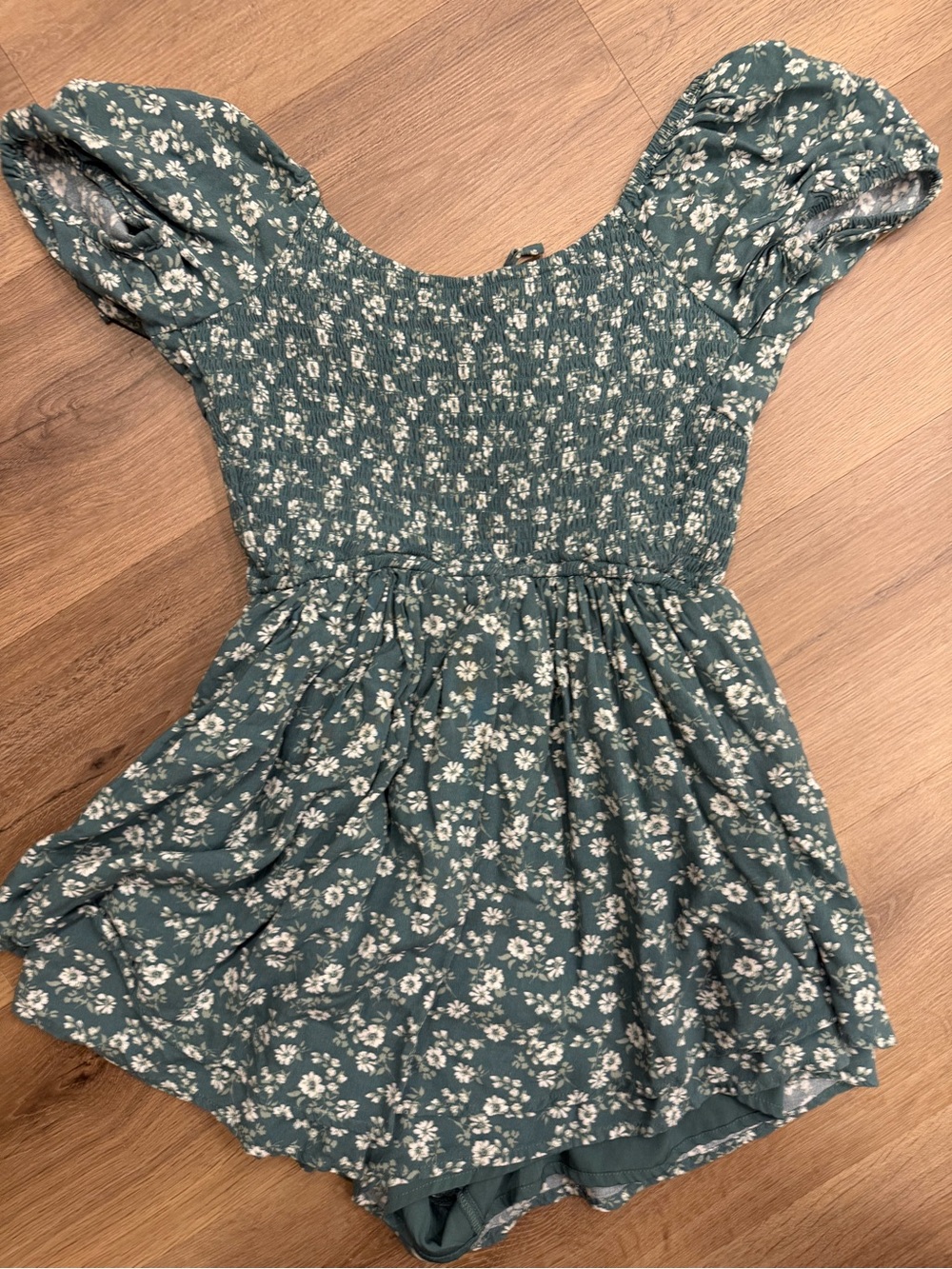 Hollister Girls Green Floral Smocked Romper -